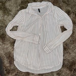Divided pink striped button down
